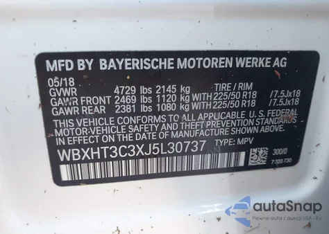 2018 BMW X1 xDrive28I из США, поврежденный, VIN WBXHT3C3XJ5L30737